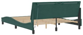 Estrutura de cama c/ luzes LED 160x200 cm veludo verde-escuro