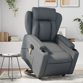 vidaXL Poltrona massagens reclinável elevatória couro artif. cinzento