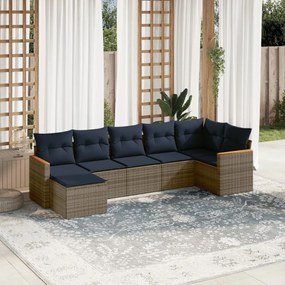 vidaXL 7 pcs conjunto sofás p/ jardim c/ almofadões vime PE cinzento