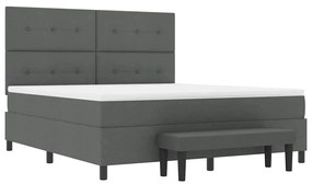 Cama Box Spring com Colchão e Banco Cinza Escuro 180x200 cm Tecido