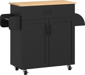HOMCOM Carrinho de Cozinha 105x36x85 cm 1 Gaveta 2 Portas Prateleira Ajustável Preto | Aosom Portugal