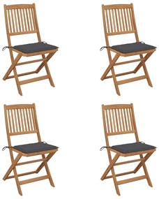 vidaXL Cadeiras de jardim dobráveis c/ almofadões 4 pcs acácia maciça