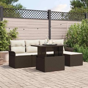 vidaXL Conjunto de Sofás de Jardim com 6 Peças e Almofadas Marrom em Rattan Sintético
