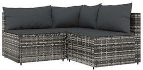 4 pcs conjunto lounge de jardim c/ almofadões vime PE cinzento