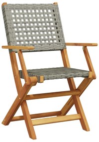 3 pcs conjunto de bistrô vime PE e madeira maciça cinzento