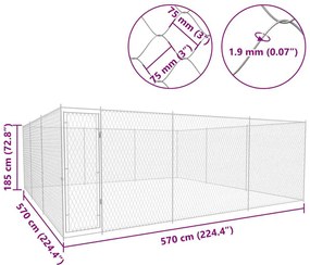 Canil de exterior em aço galvanizado 570x570x185 cm