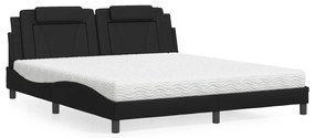 vidaXL Cama com colchão 180x200 cm couro artificial preto
