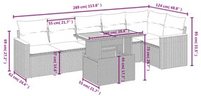 7 pcs conjunto de sofás p/ jardim com almofadões vime PE bege