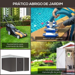 Abrigo de Jardim 8,9 m² 280x345x201 cm Abrigo de Exterior de Aço para Armazenamento com Portas e 2 Janelas Cinza