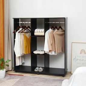 Guarda-roupa, móvel de arrumação com rodas, 120 x 40 x 128 cm, em madeira preta