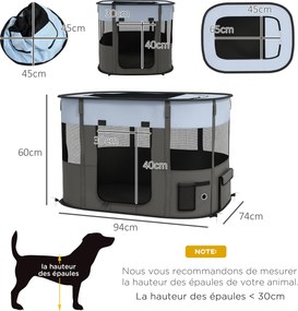 Parque dobrável para cães, gatos e pequenos animais, em tecido Oxford, com espaço de arrumação, 94 x 74 x 60 cm, cinzento e preto
