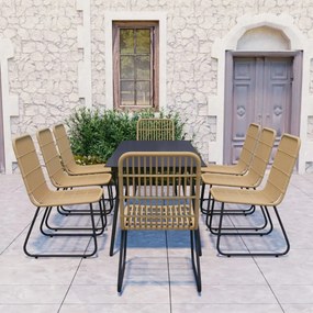 vidaXL 9 pcs conjunto de jantar para exterior vime PE e vidro