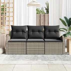Conjunto de Sofá de Jardim vidaXL 3 Peças com Almofadas Cinza Polirata