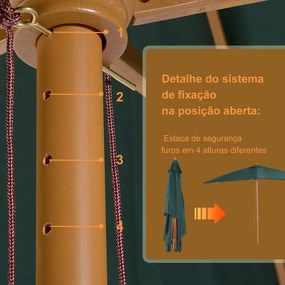 Outsunny Chapéu de Sol de Jardim com Sistema de Polia Teto Ventilado e Mastro de Madeira para Terraço Pátio Exterior 2,95x2x2,55m Verde