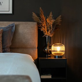 Candeeiro de mesa Art Deco preto com vidro fumê - Karel