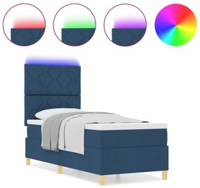 Cama Box Spring com Colchão e LED Azul 80x200 cm Tecido