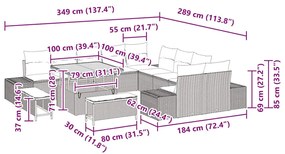 Conjunto de Sofá de Jardim com 13 Peças e Almofadas Cinzas em Rattan d