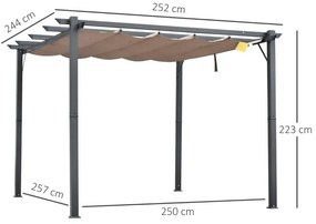Pérgola de Jardim com Toldo de Poliéster Retrátil e Estrutura de Alumínio para Exterior Pátio 3x3 m Cinza e Castanho
