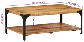 Mesa de centro 2 prateleiras 100x55x38cm mangueira maciça e aço