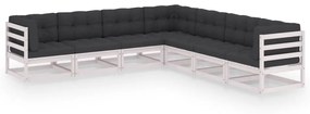 vidaXL 7 pcs conj. lounge de jardim c/ almofadões pinho maciço branco