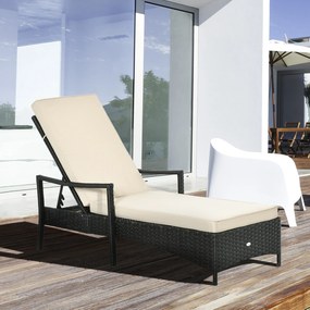 Outsunny Espreguiçadeira de Vime de Jardim Espreguiçadeira com Encosto Ajustável em 4 Posições Almofadas Acolchoadas e Capa Removível para Terraço Pátio Exterior 192x62,5x58-95cm Marrom e Bege
