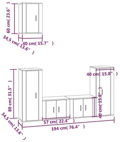 5 pcs conjunto móveis de TV madeira processada branco brilhante