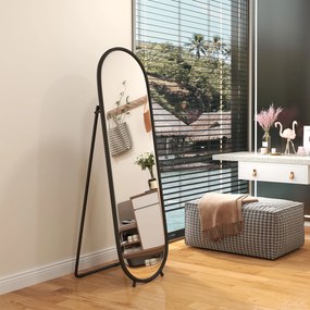 Espelho grande com suporte, espelho oval, moldura em metal preto, com suporte para a entrada, quarto ou vestiário, 40 x 160 cm preto