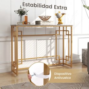 Mesa consola estreita com mesa lateral superior de mármore com dispositivo anti-tombamento para entrada da sala 110 x 30 x 81 cm branco e dourado