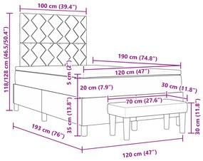 Cama Box Spring com Colchão e Banco Cinza Escuro 120x190 cm Tecido