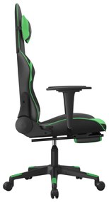 Cadeira gaming massagens c/ apoio pés couro artif. preto/verde