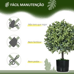 Conjunto de 2 Árvores de Chá Artificial 55 cm Planta Artificial com 343 Folhas Musgo e Vaso Planta Artificial Decorativa Verde