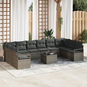 Conjunto de Sofá de Jardim vidaXL 10 Peças com Almofadas Vime PE Preto