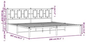 Estrutura de cama com cabeceira 200x200 cm metal preto