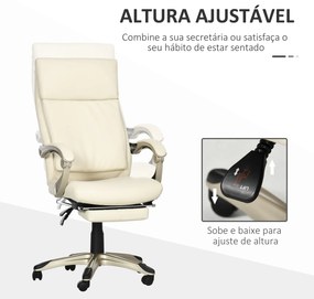 Cadeira de Escritório Ergonômica Cadeira de Escritório Reclinável Estofada em PU com Altura Ajustável Giratória e Apoio para os Pés Retrátil para Escr