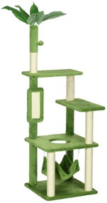 PawHut Arranhador de Gatos Grande de 142 cm com Postes de Sisal Plataformas Rede Folhas e Bola de Brinquedo Ø49x142 cm Verde