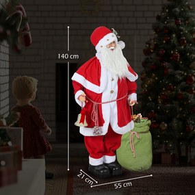 Figura de Pai Natal Decorativa, 55 x 21 x 140 cm, Animada com Efeitos Sonoros, Vermelho