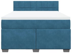 Cama com molas/colchão 160x200 cm veludo azul