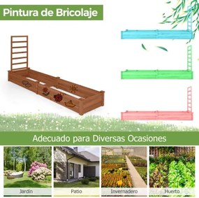 Floreira com e 1 treliça lateral de madeira para jardim 235 x 63 x 102 cm ideal para vegetais, ervas e flores, cor café