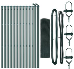 Conjunto de Poste de Cerca Verde Revestido em PVC da Conjunto de 2