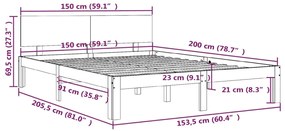 Estrutura de cama king 150x200 cm madeira maciça branco