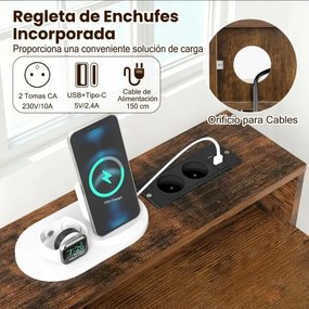 Secretária para computador 106 x 48 x 90 cm com tomadas com armário superior, gaveta e 2 prateleiras abertas Estrutura Castanha