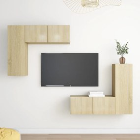 4pcs conjunto de móveis de TV contraplacado cor carvalho sonoma