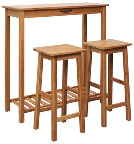 vidaXL 3 pcs conjunto de bar em madeira de carvalho maciça
