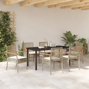 Conjunto de Jantar de Jardim de 7 peças com Almofadas Bege de Vime Pol