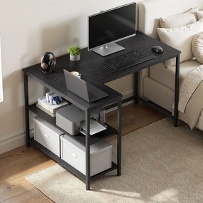 Secretária com espaço de arrumação, em L 110 x 80 x 76 cm, prateleira ajustável em altura Preto