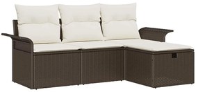 Conjunto de Sofá para Jardim de 4 Peças com Almofadas Castanho Polirat