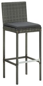 Bancos de bar p/ jardim com almofadões 4 pcs vime PE cinzento