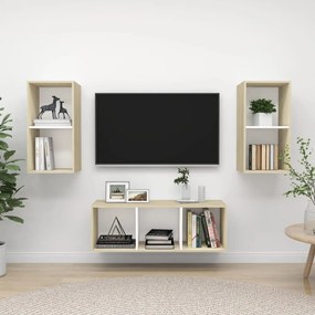 vidaXL 3pcs conj. móveis TV derivados madeira branco/carvalho sonoma