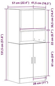 Armário cozinha 57x41,5x131,5 cm derivados madeira sonoma cinza