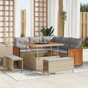 Conjunto de Sofá de Jardim de 8 Peças vidaXL com Almofadas Bege Rattan Poliéster Acácia
